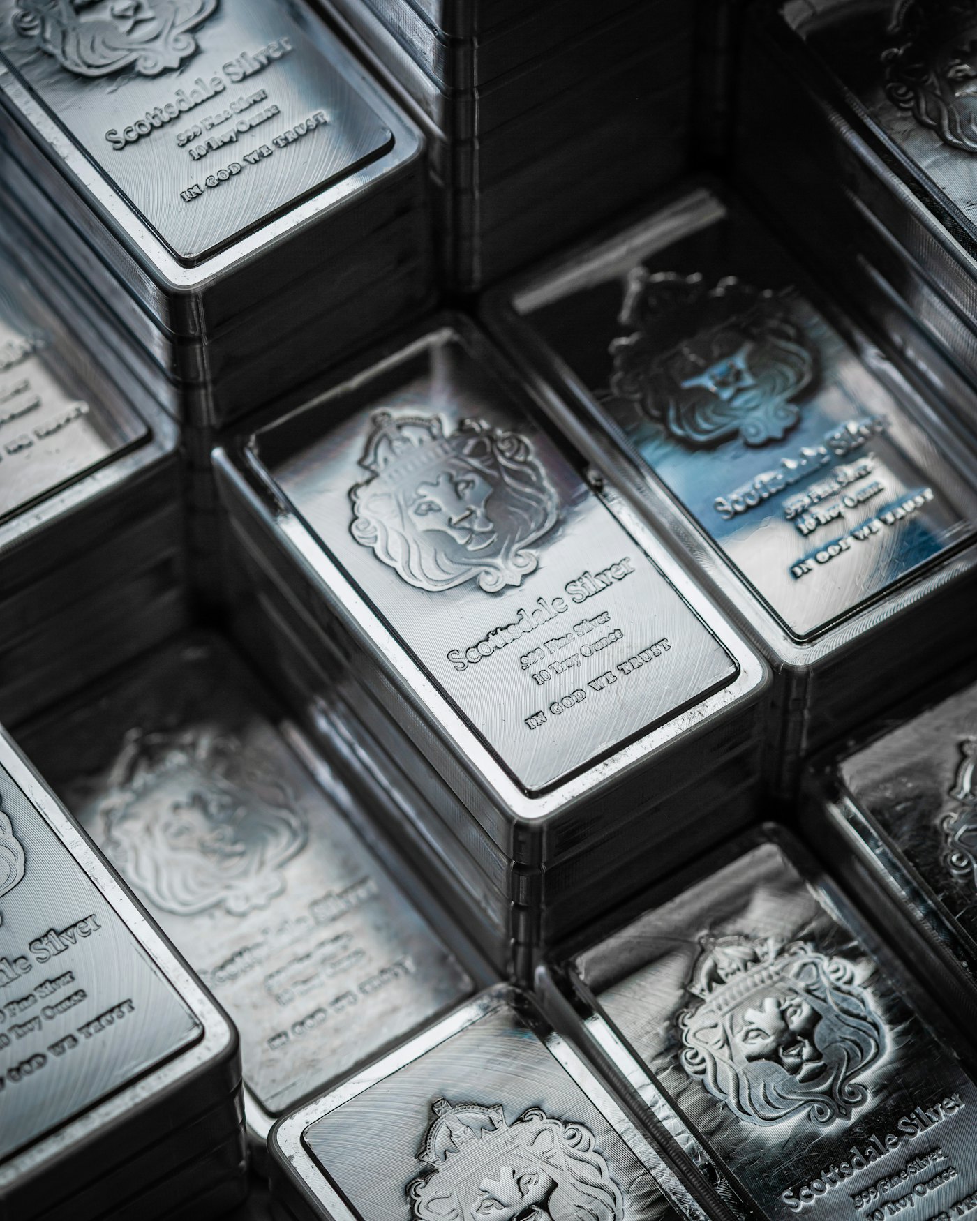 Stacked one ounce silver bullion bars