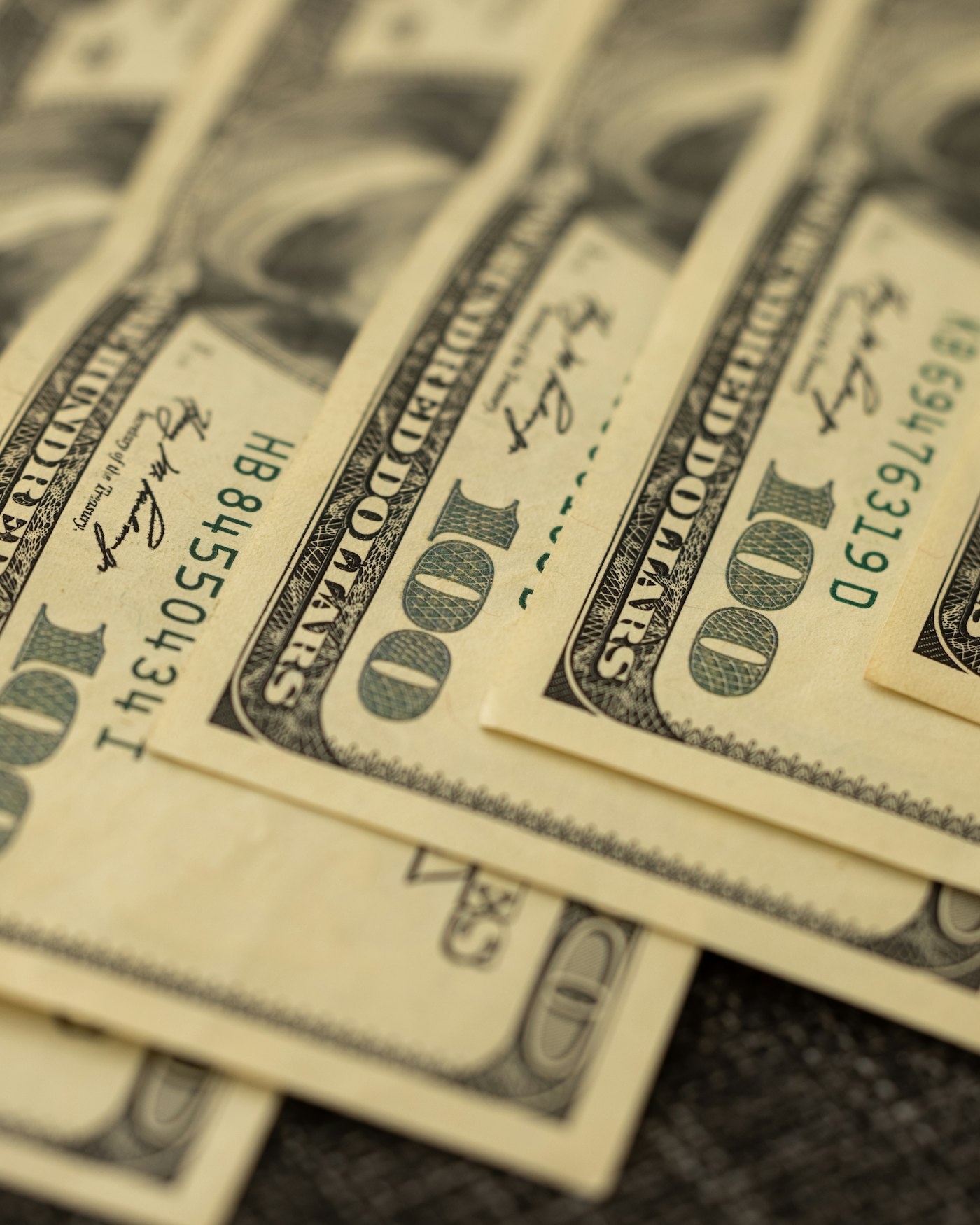 United States one hundred dollar notes fanned out